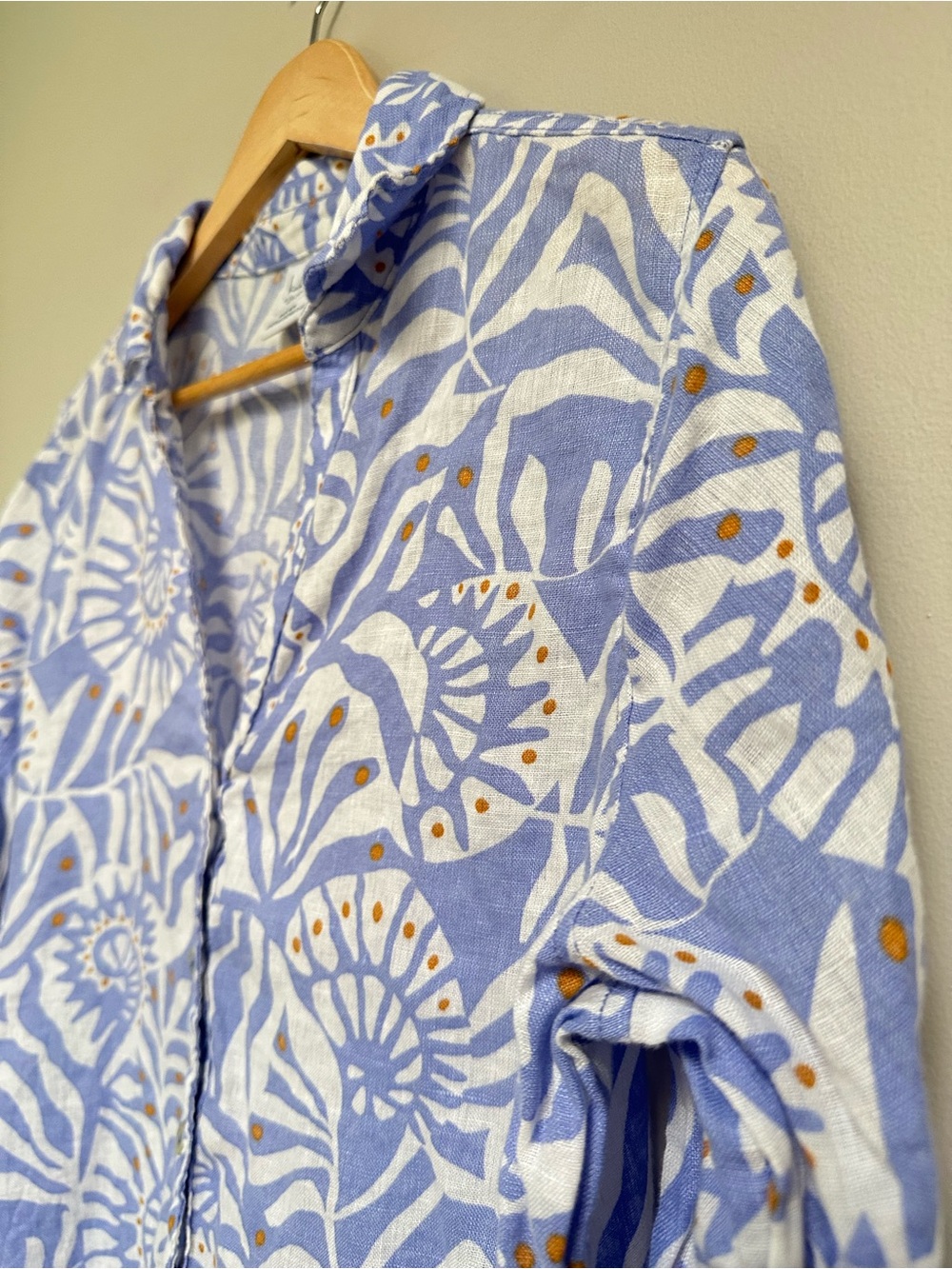 Nicole Miller 100% Linen Long Sleeve Shell Pattern Printed Blouse Women’s Large - Picture 4 of 12